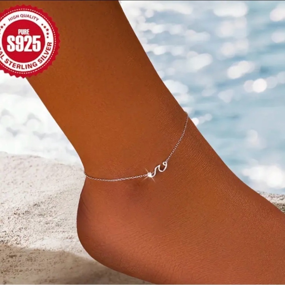 ♥️925 Sterling Silver Wave Ladies Anklet.